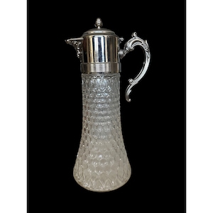 Vintage Glass Carafe Pitcher Cold Ice Tube Insert Silverplate Handle Lid
