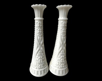 Pair of MCM White Milk Glass Vases