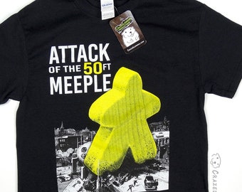 Attack of the 50ft Meeple Boardgame T-Shirt by Crazed Lemming