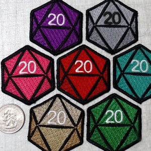 Small D20 Dice Iron-on Patch - Embroidered