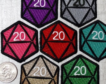 Small D20 Dice Iron-on Patch - Embroidered