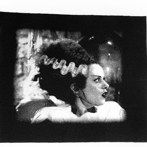 Bride of Frankenstein Screen Printed Sew On Punk Patch White Ink on Black Canvas