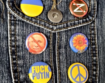 Set of 6 Anti-war Buttons - Ukraine Russia Putin Peace