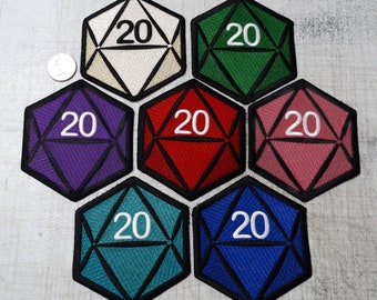 Big D20 Dice Iron-on Patch - Embroidered