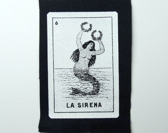La Sirena Mermaid Loteria Card Canvas Sew-On Patch