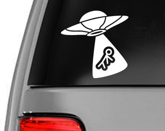 UFO Alien Abduction Stick Figure Vinyl Sticker Decal