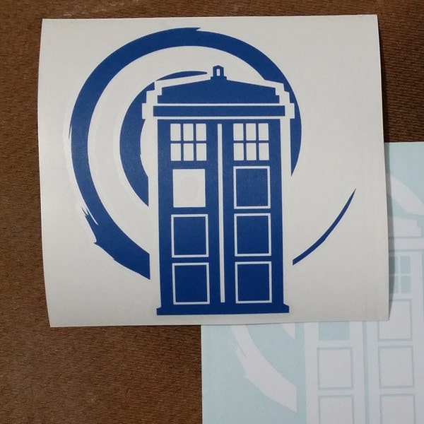 Police Box Vinyl Decal for Car Windows and Laptops Tardis in Vortex