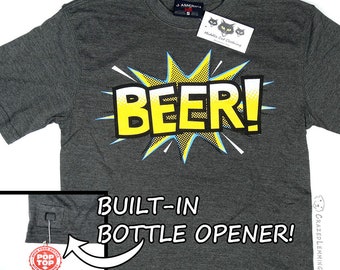 Limited Quantities! Comic Book BEER Shirt - Bottle Opener