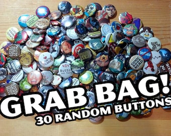 Pop Culture Button Grab Bags... 30 Pack or 100 Pack Random Pins