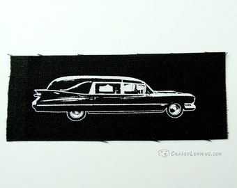 Classic Car Hearse Sew On Punk Patch Hand Screen Printed