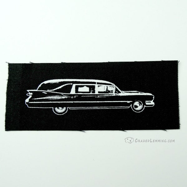 Classic Car Hearse Sew On Punk Patch Hand Screen Printed