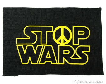 Stop Wars Sew On Punk Patch Hand Screen Printed Peace