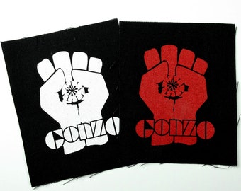 Gonzo Fist Screen Printed Sew On Punk Patch on Black Canvas