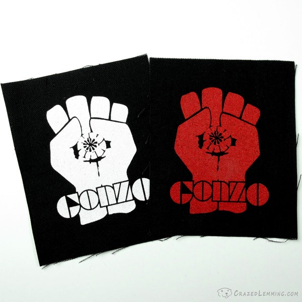 Gonzo Fist Screen Printed Sew On Punk Patch on Black Canvas