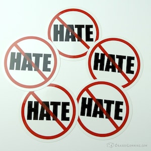 10 Pack - NO HATE Stickers - Window, Bumper, Computer, Laptop Decal