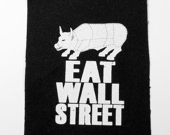 Eat Wall Street Bull Meat Chart Sew On Punk Patch Hand Screen Printed