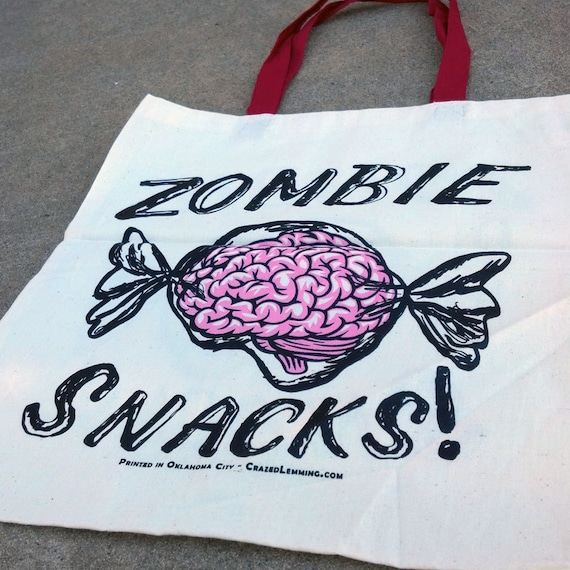 Zombie Snacks Brain Candy Tote Bagtrick or Treat Bag - Etsy