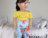 18 inch doll floral jeans yellow peasant blouse pastel blue skinny jeans yellow crop top