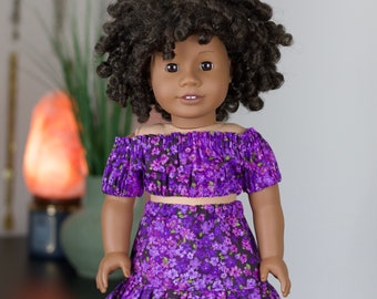 18 Inch Doll Violet Floral Print Peasant Blouse & Skirt | Fairy Floral