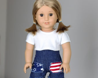 18 Inch Doll Americana Shorts | Distressed Flag Shorts | American Flag Shorts