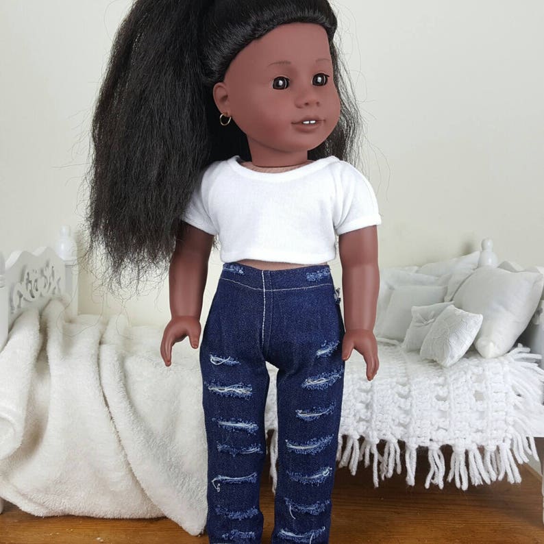 18 inch doll dark wash ripped jeans/ Distressed Jeans/ denim jeans/ pants image 1