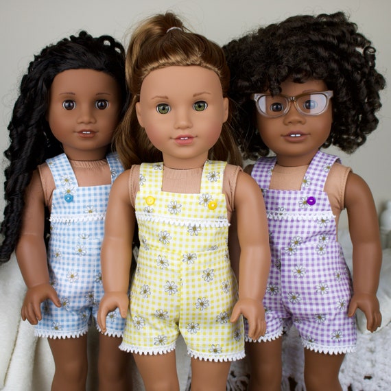 Doll Clothes Blue And Yellow Plaid Pocket Overalls And Hat