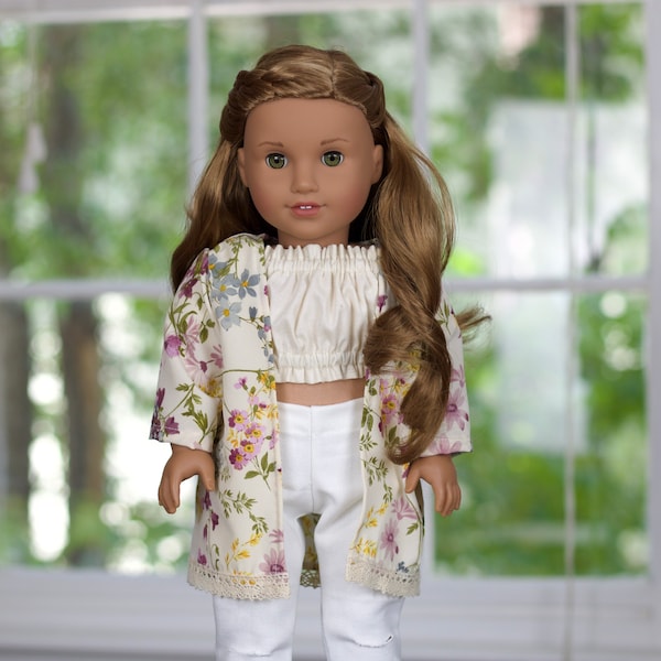 18 Inch Doll Floral Kimono /OR| peasant top Crème color / Ivory Peasant Blouse