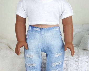 18 inch doll distressed jeans | acid wash jeans | Ripped Denim jeans/ Bleach washed/pants