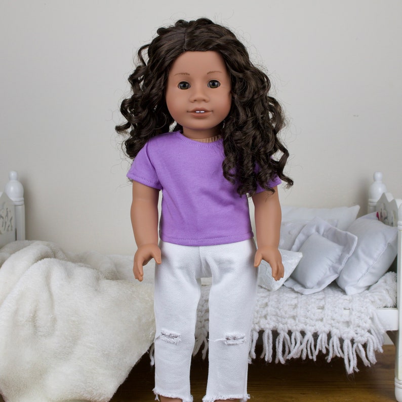 green distressed shirt purple 18 inch doll T-shirts blue tees white ripped jeans