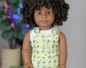 18 inch doll daisy green gingham daisy print skirtalls | floral overalls | spring overalls
