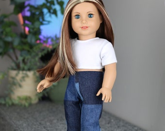 18 inch doll patchwork jeans/ color block, jeans.