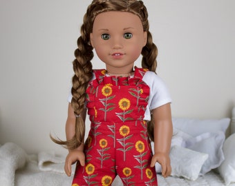 18 inch doll sunflower overalls | red overalls