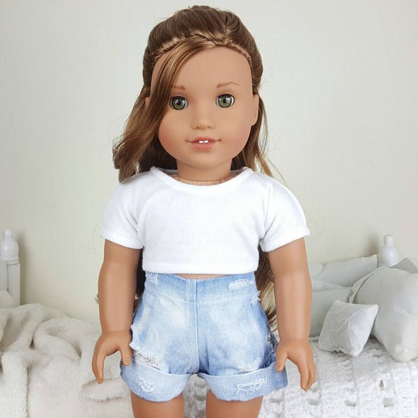 18 inch doll denim shorts/ bleached/acid wash shorts/ Frayed and distressed denim shorts/ denim shorts.