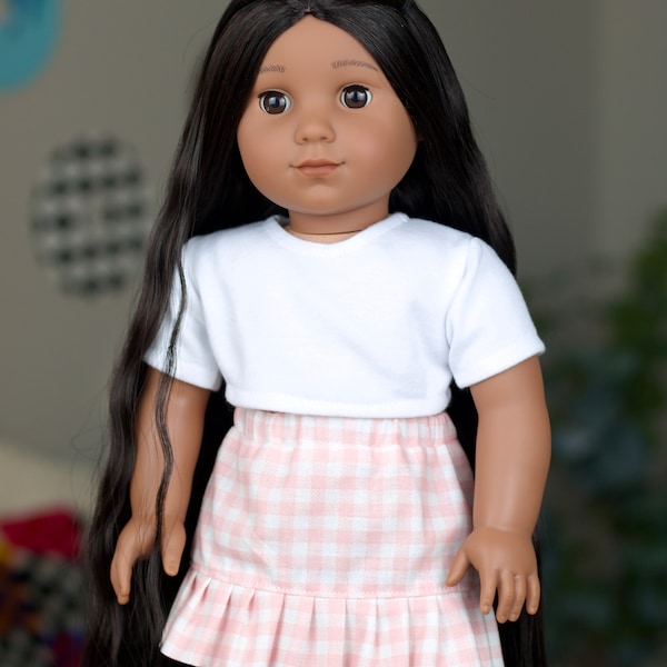 18 inch doll pink gingham ruffle skirt/plaid skirt