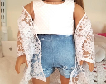 18 inch doll white crop top/ tone on tone polkadot print.