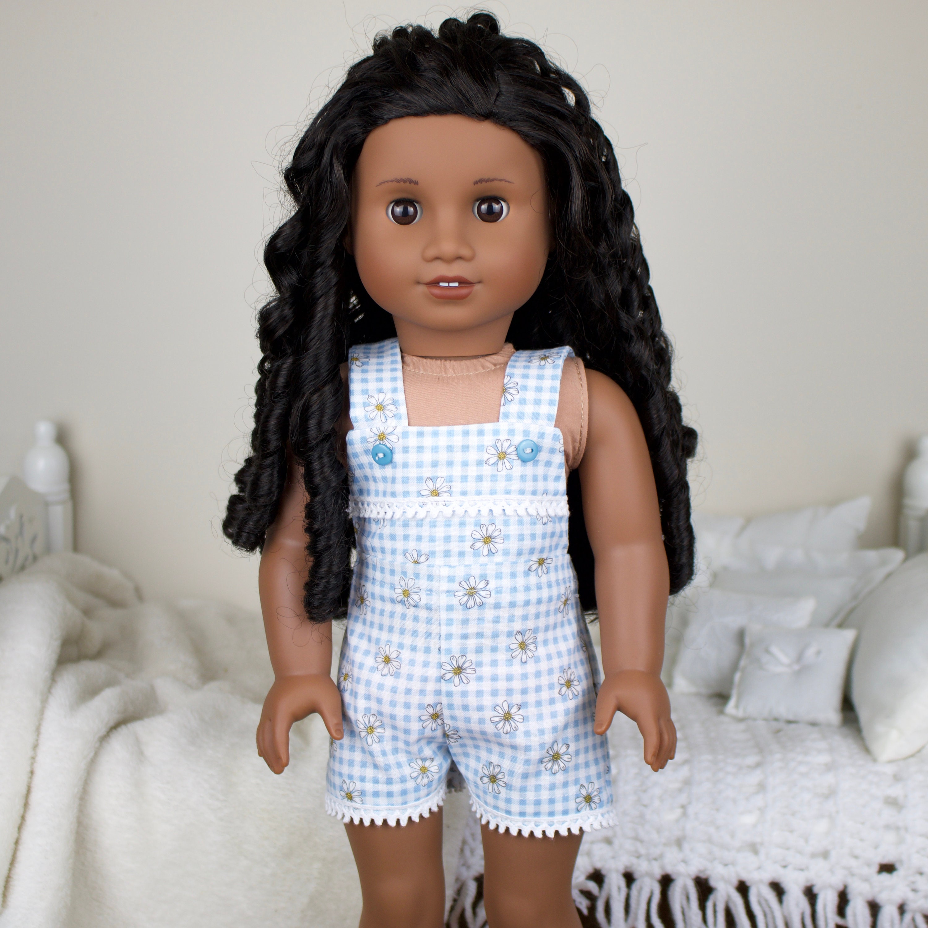 18 inch doll overalls plaid shortalls yellow blue & Etsy