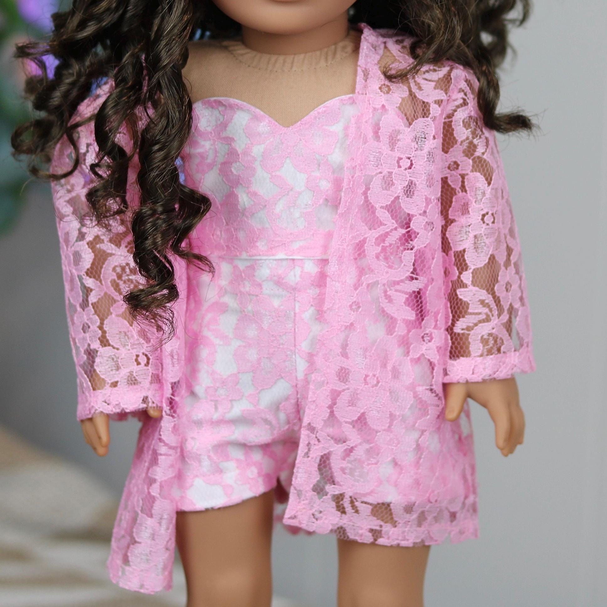 18 Inch Doll Pink Lace Set | Lace Bustier, Shorts & Kimono/ doll lace lingerie set