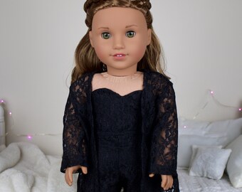 18 inch doll 3 piece black lace outfit | bustier, shorts & kimono