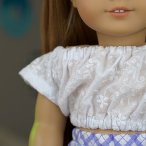 18 inch doll white peasant blouse | embroidered lace crop top