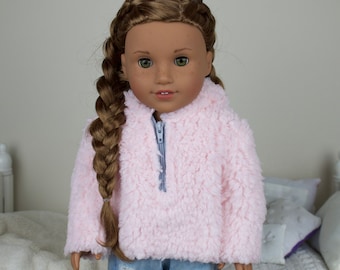 18 inch doll pink fur sweater | teddy bear sweater | baby pink/ fuzzy sweater/hoodie