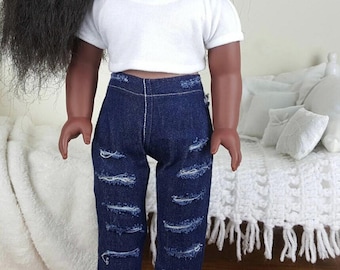 18 inch doll distressed dark wash ripped jeans/ Distressed Jeans/ denim jeans/ pants