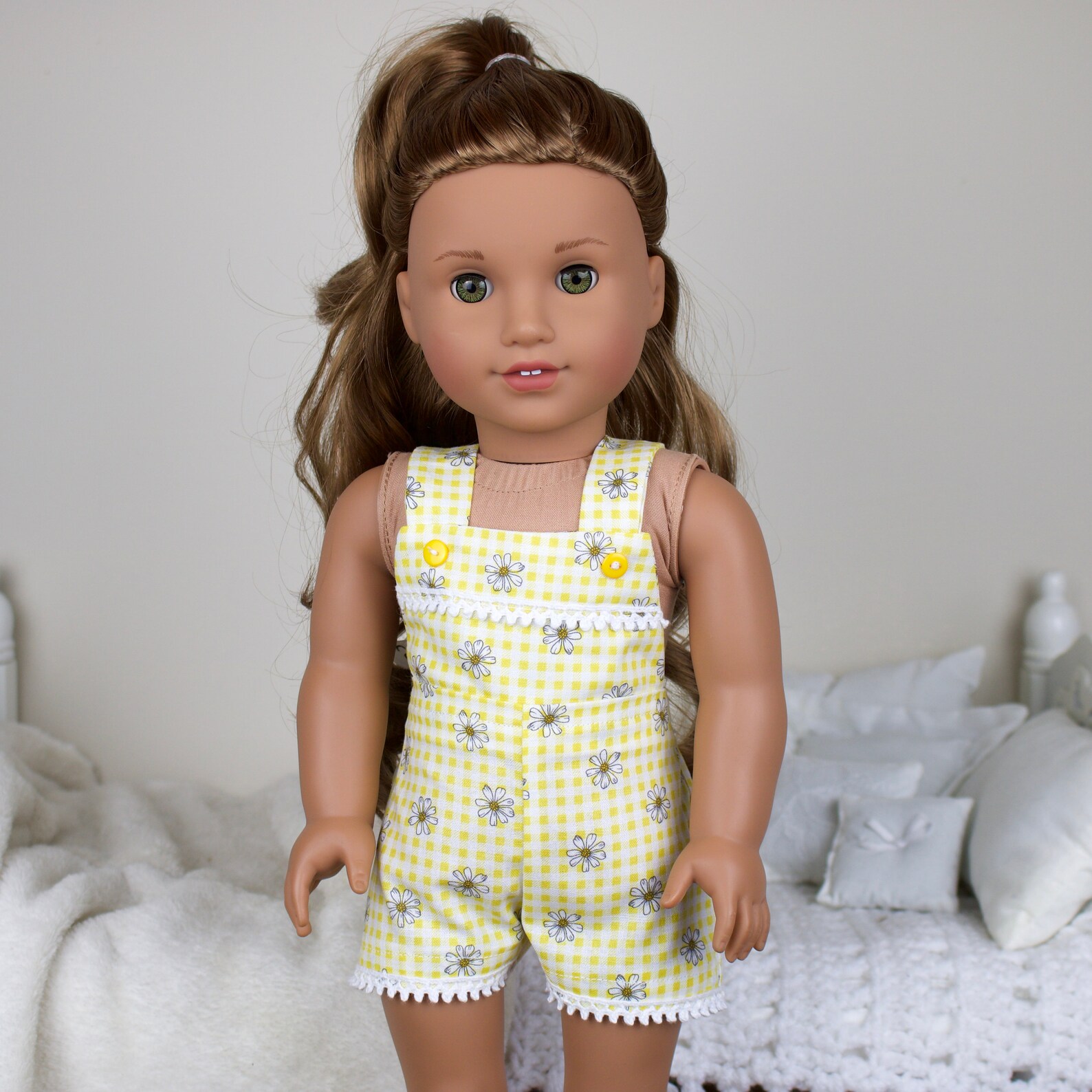 18 Inch Doll Overalls Plaid Shortalls Yellow Blue & Etsy