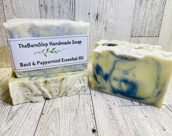 Basil Peppermint home made essential oil soap | Handmade bar Soap | Shea Butter Soap | all natural Body Soap | Gifts for Her Him