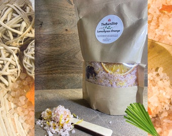 Lemongrass and Orange Bath Soak, bath salts, spa salts, Himalayan salt bath soak, essential oil bath soak