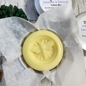 Shea Butter-Mango Butter Lotion Bar | Solid Lotion Bar | 2oz Travel Tin | Lavender Patchouli Lotion Bar | Many Scents