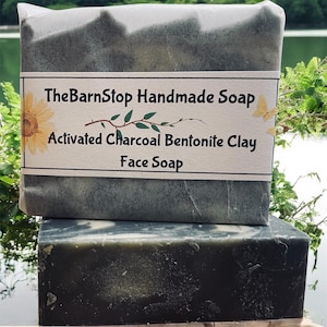 Activated Charcoal Bentonite Clay Face Soap | Acne-Prone Skin Cleanser Bar | Detox Soap for Oily & Combination Skin | Non-Comedogenic Soap