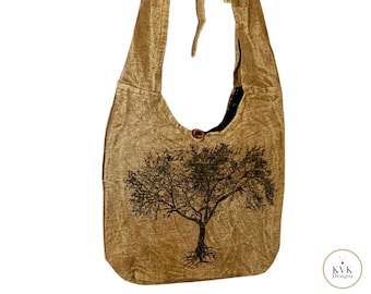 Light Brown Tree of Life Crossbody Bag - Boho Versatile Shoulder & Backpack Bag