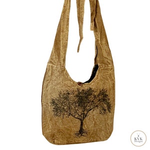 Light Brown Tree of Life Crossbody Bag - Boho Versatile Shoulder & Backpack Bag