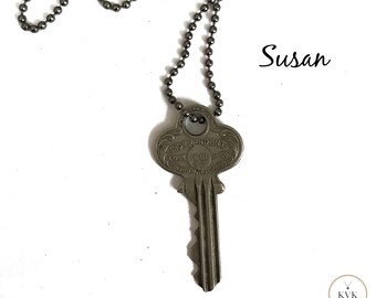 Rustic Chic: SUSAN Vintage Key Necklace - Boho Necklace, Pendant Necklace