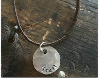TRUST Circle Disc Necklace - Choker Necklace – Round Pendant - Minimalist Necklace - Boho Necklace - Silver Necklace